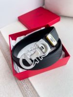 1:1 Ferragamo  Black Leather Belt  with Silver  Logo buckle Buckle with Special Design 3.5cm